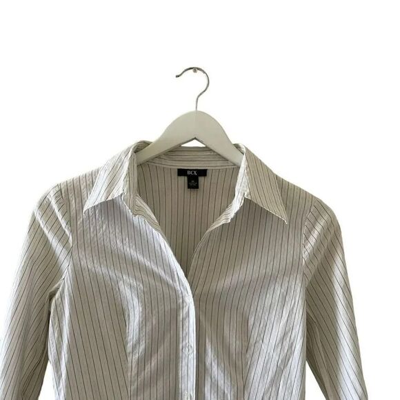 BCX Button Down White Black Long Sleeves Stretch Office Career Casual M # 1349 - Picture 4 of 14